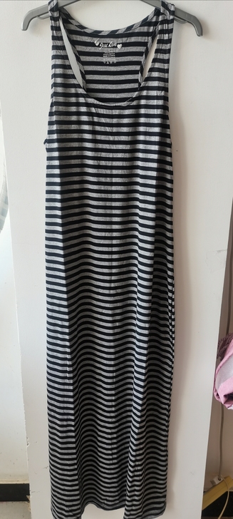 显瘦好穿！外贸女薄棉夏条纹外穿A字脚踝长裙...