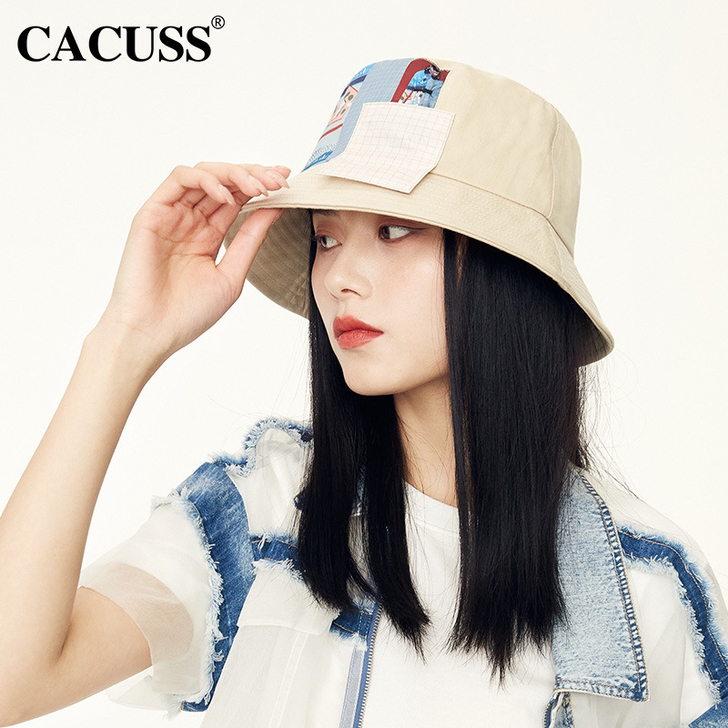 Cacuss春夏新品水桶帽韩版潮牌贴布街头...