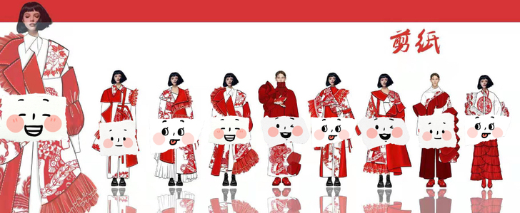 服装设计效果图，剪纸做为设计灵感，一共八套...