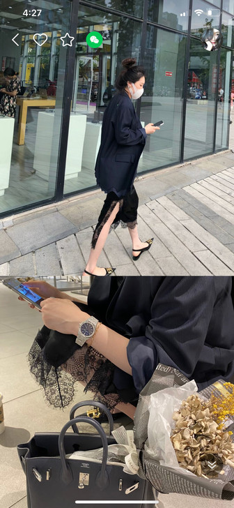 芳伶大哥 西服蓝色和醋酸蕾丝半身裙 裙子要...