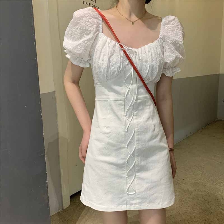 xl码重工清新白色仙女连衣裙