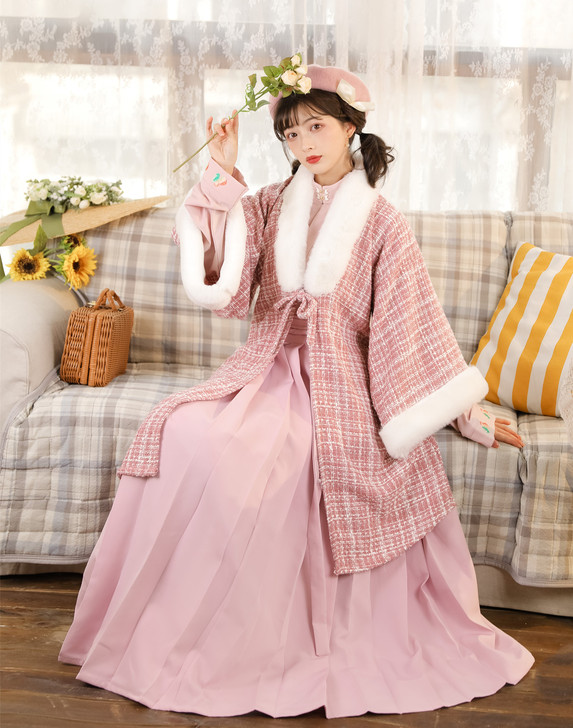 玉术原创樱花汉服女明制汉元素改良日常披风齐...