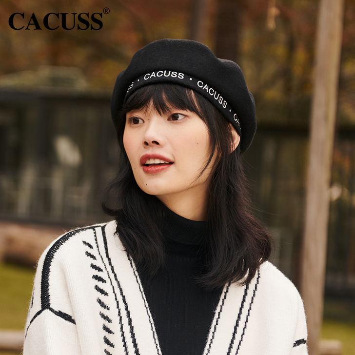 CACUSS秋冬季帽子女大头围英伦复古时尚...