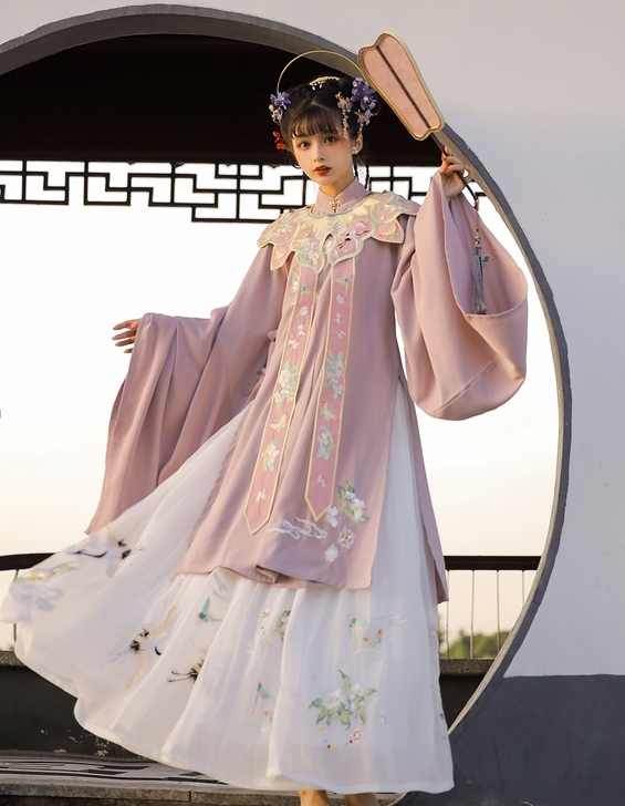 玉术原创汉服女明制立领斜襟长衫齐腰褶裙重工...