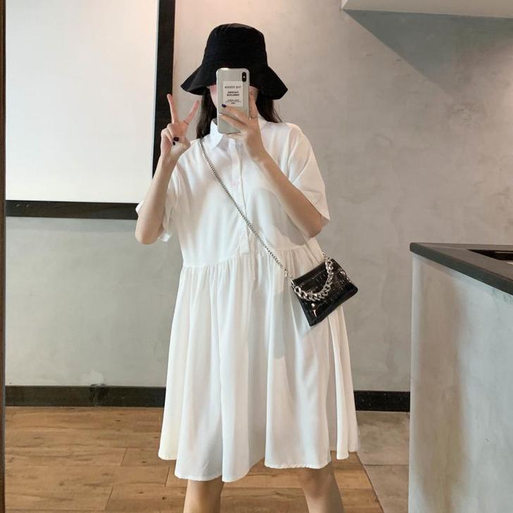 夏季2021新款气质冷淡风宽松中长款衬衫裙...