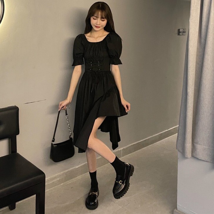 【家】【裙子合集】【一件包邮】方领连衣裙女...