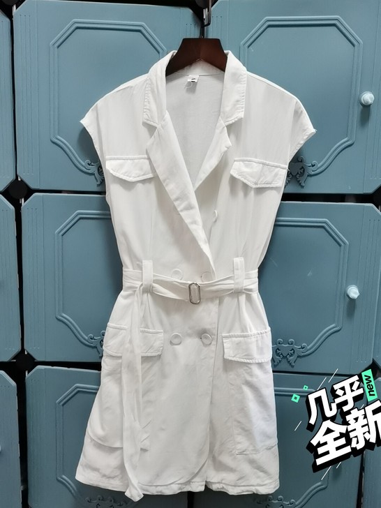 白色西装式连衣裙女夏新款中长款收腰显瘦气质...