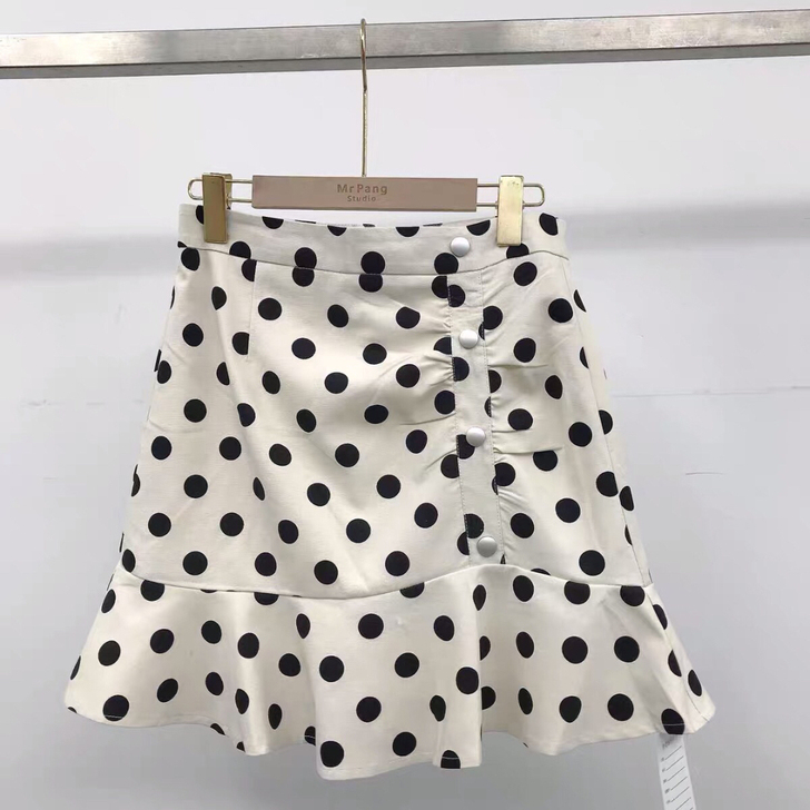 全新 波点半身裙女高腰包臀裙鱼尾裙夏季a字...
