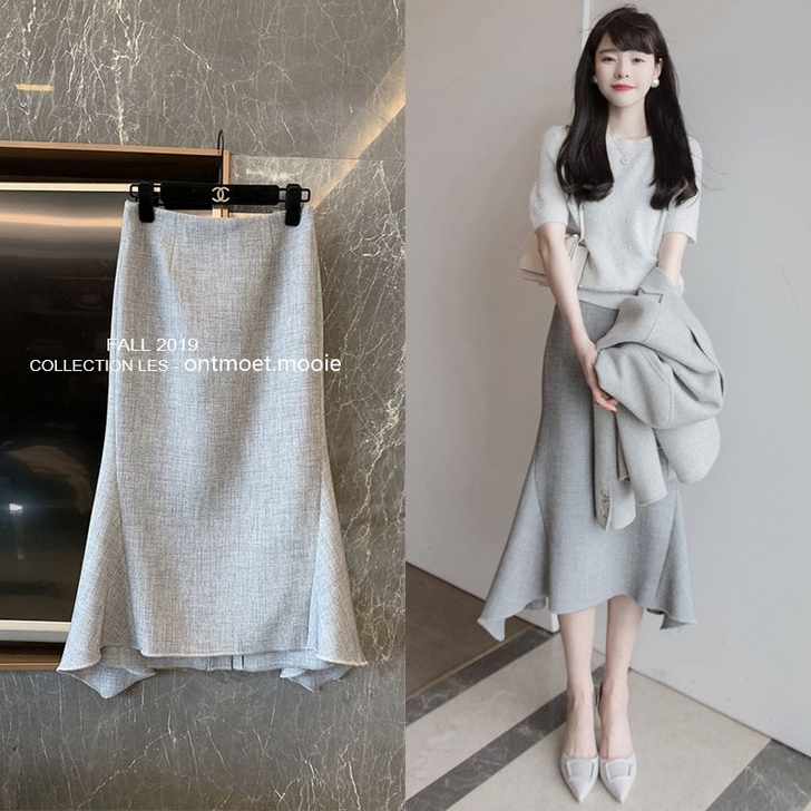 2021年春夏季薄款过膝鱼尾裙遮胯裙子显瘦...