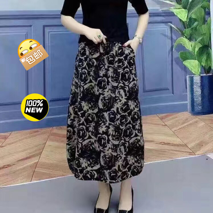 新款女装棉麻半身裙女妈妈装花苞裙长款夏季高...