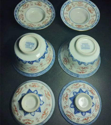 盖碗  盖碗 青花釉描红 老 厂货七八十年...
