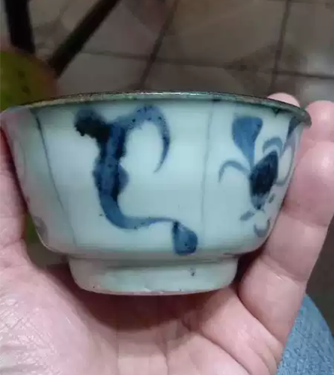 少见品 明代青花茶碗 全美品 实物拍摄灯...