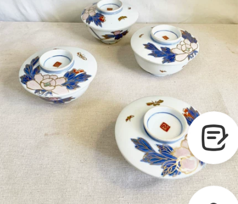 日本昭和时期“肥”字款古伊万里4套茶盖碗，...