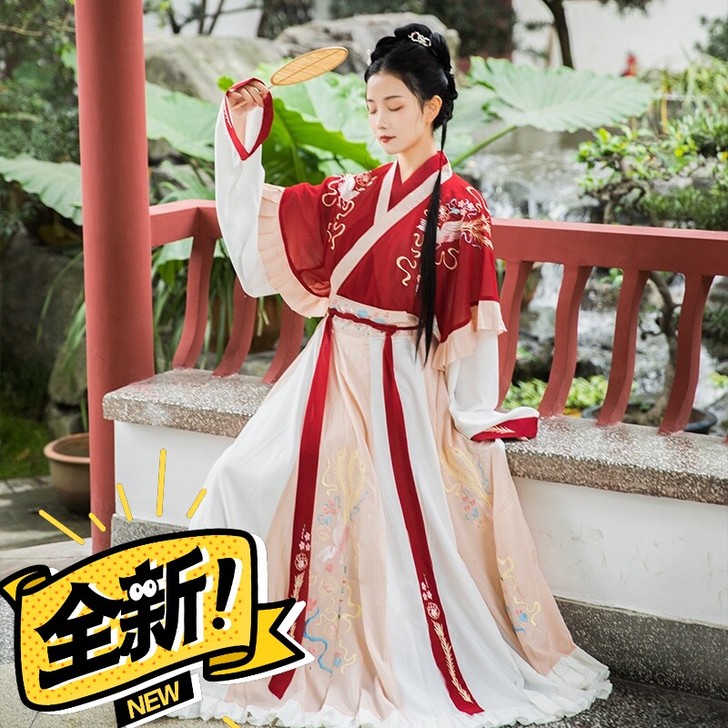 凤于牡丹 墨子研汉服女晋制交领半袖齐腰襦裙...