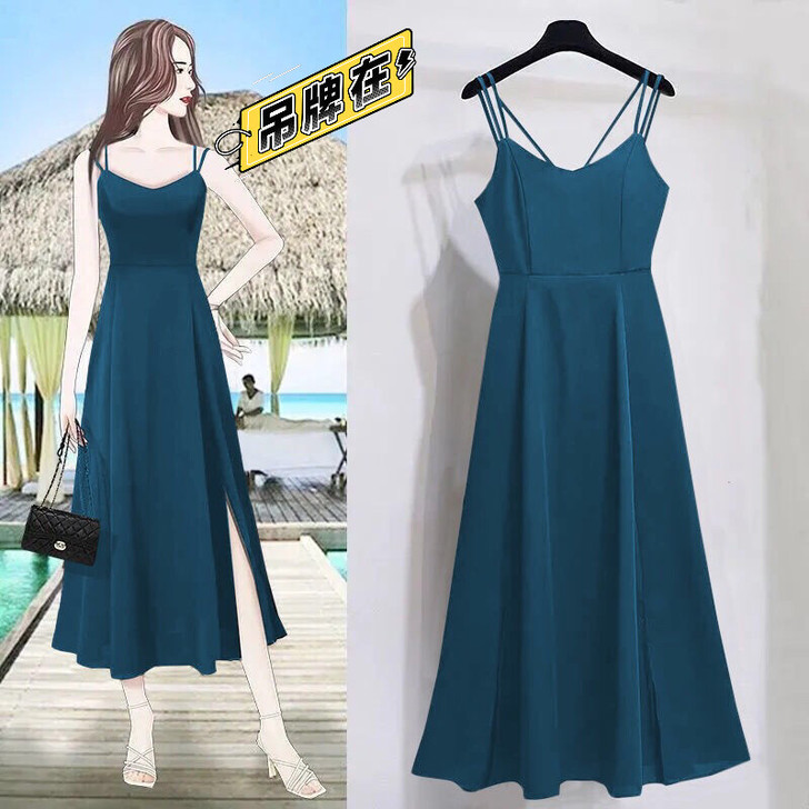 法式吊带连衣裙子夏季2021年新款设计感小...