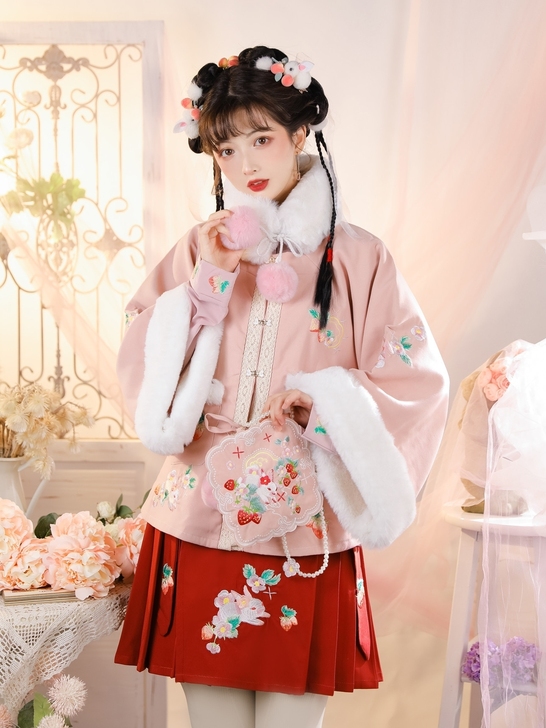 玉术玉术汉服花开兔，原创汉元素，加厚方领半...