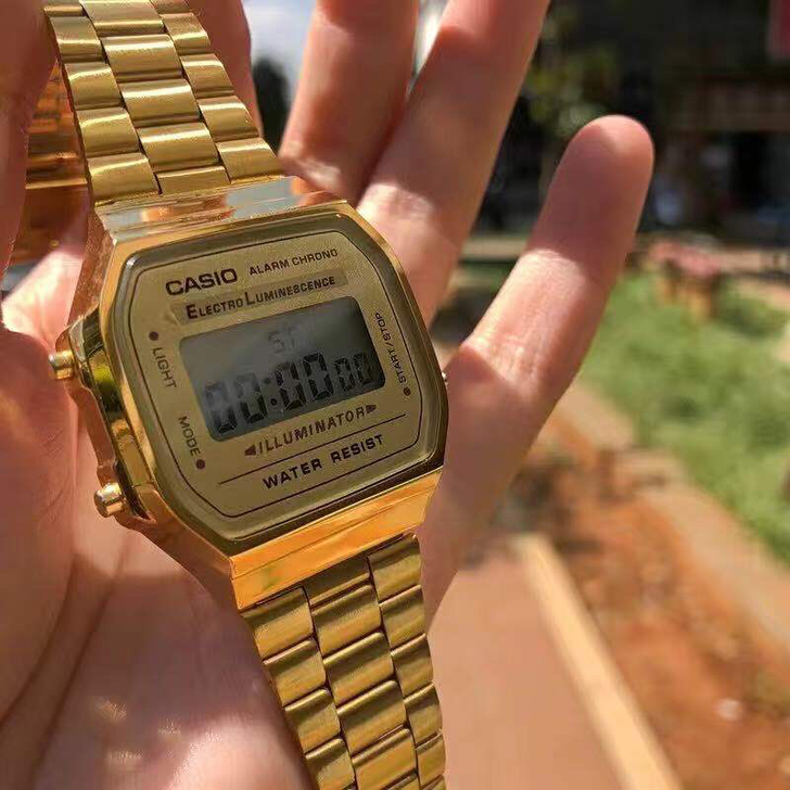 复古小金表男士手表168小方块小金块金色银...