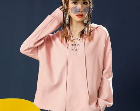 诗曼朵2018秋季系带宽松大版型V纯色学生...