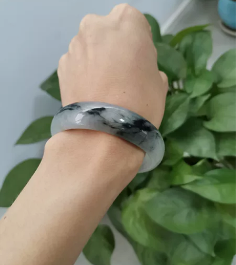 冰乌鸡水墨特色古风 翡翠手镯 小圈口 小手...