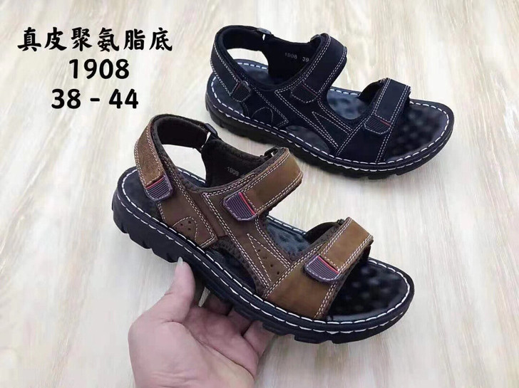 骆驼剪标魔术贴男士真皮凉鞋