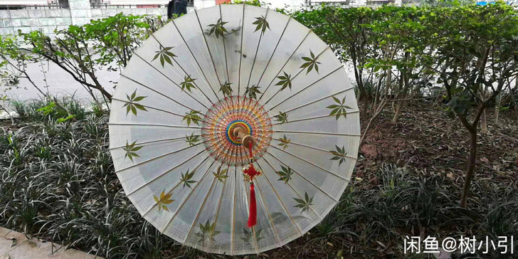 手工原创 枫叶 竹叶 分水油纸伞植物标本伞...