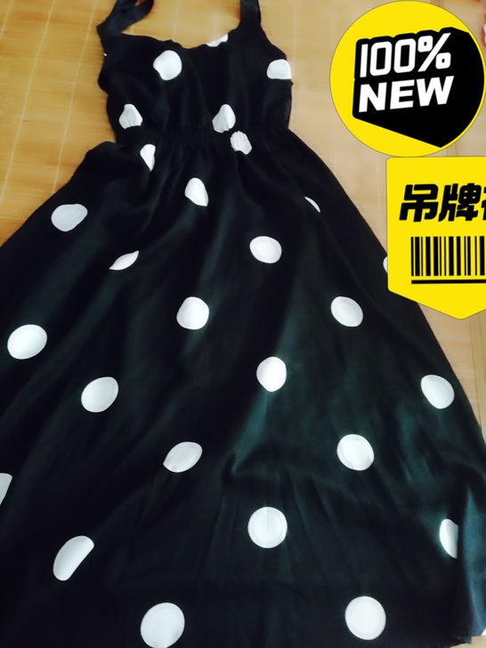 Nuheel全新带吊牌黑色白点系带连衣裙，...