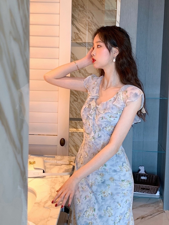 章蜜糖同款 蓝色风铃 法式茶歇温柔纯欲仙美...