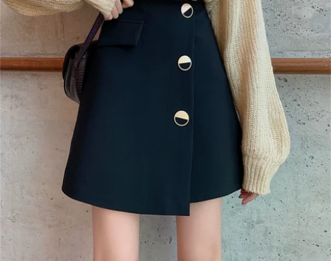 2021秋款大码不规则小众黑色短裙子女胖m...