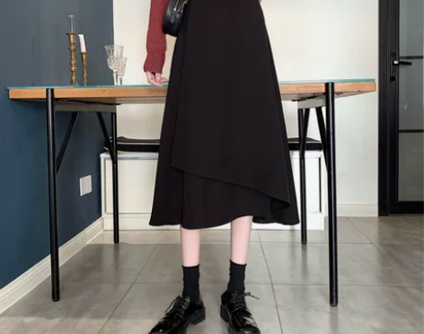 大码不规则半身裙宽松a字大摆裙适合胯大腿粗...