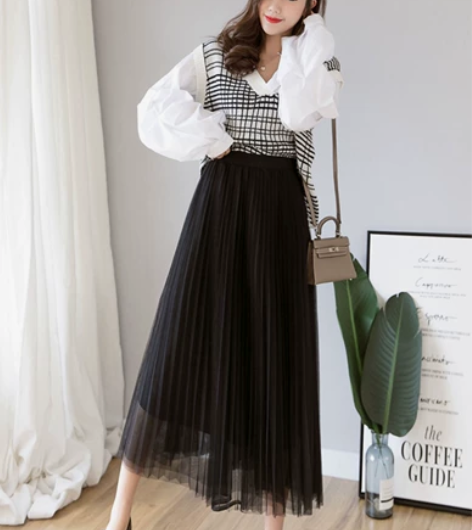 【中长款网纱半身裙女2022新款仙女纱裙高...