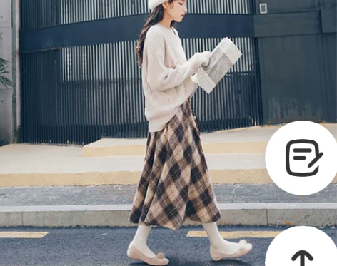 毛呢裙女秋冬格子裙半身裙高腰复古伞裙a字半...