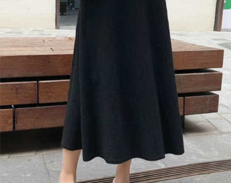 针织半身裙春秋新款高腰A字裙港味中长款大摆...