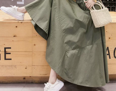 松紧腰显高显瘦中长款半身裙女2021新款A...