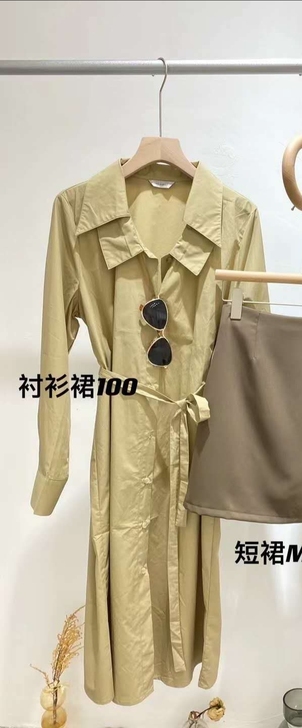 全新 卡其色气质长袖连衣裙 夏季秋季都可穿