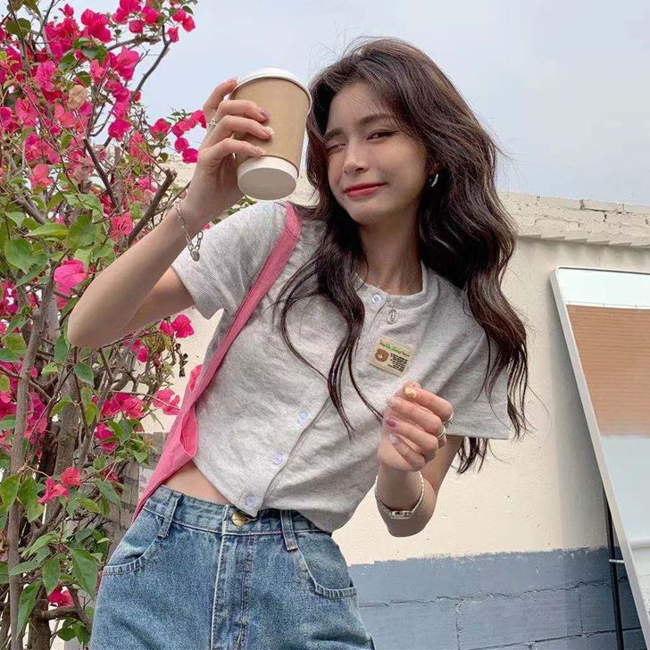 短款上衣女设计感小个子bm风夏短袖露脐小众...