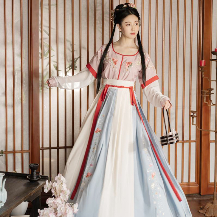 茗月萱【遇见:琉璃】汉服女原创坦领三件套日...