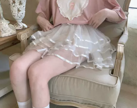 日系辣妹白色蕾丝原宿风朋克lo土酷蓬蓬蛋糕...