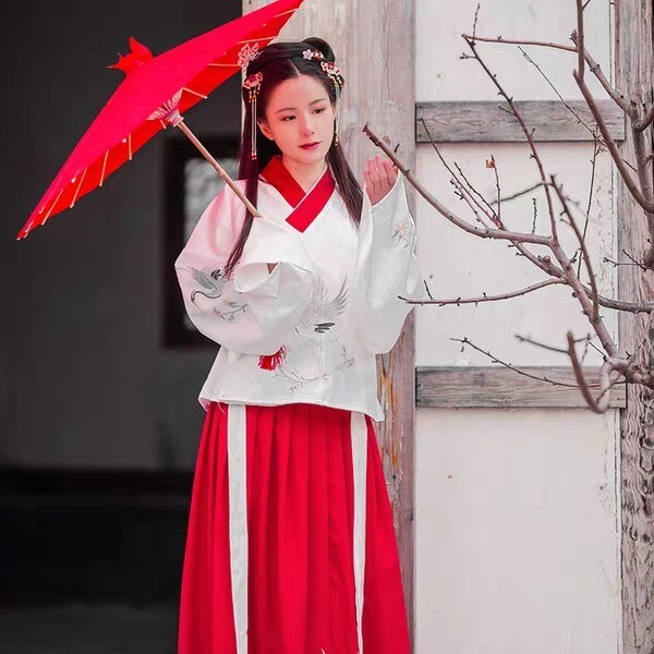 千韵岗原创 与鹤游 明制交领琵琶袖袄裙汉服...