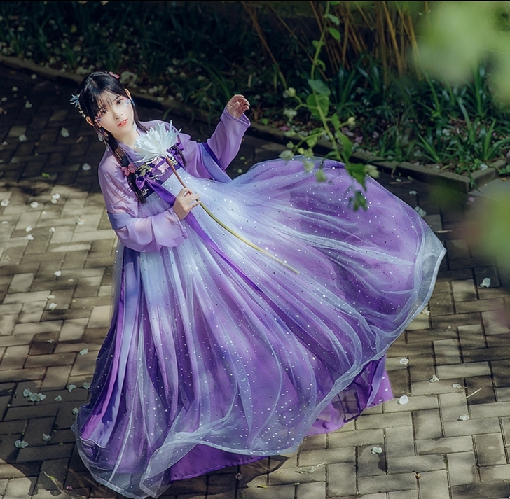 【出】千韵岗家  辰莲鱼梦汉服 全套紫色齐...