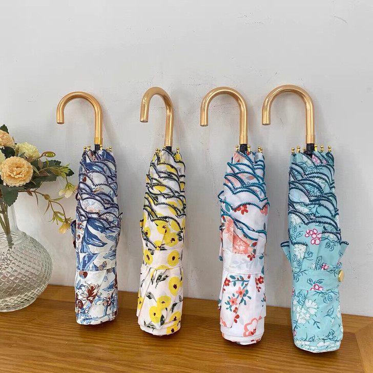 日本女创意小弯钩刺绣花边手动轻量便携雨伞