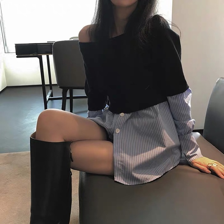 2021秋冬新款上衣心机设计长袖衬衫小个子...