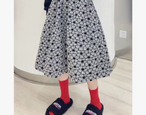 欧洲站2021秋季名媛风高腰A字裙显瘦中长...