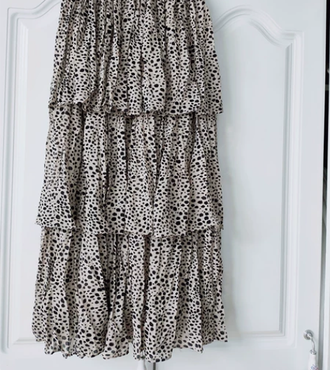 全新,韩版雪纺豹纹,半身中裙蛋糕裙褶皱多层...