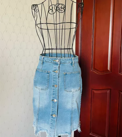 中长款牛仔半身裙女夏2021新款不规则高腰...