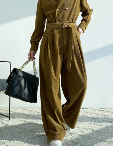 2022新款女装灯芯绒工装连体裤女秋季长袖...