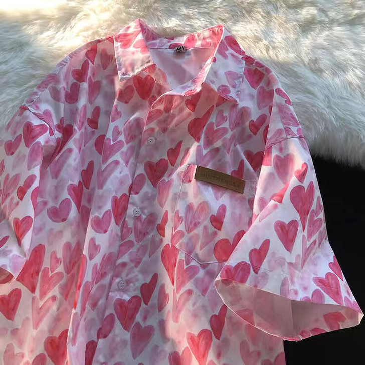 彩色印花衬衫女夏季垂坠感丝滑清凉夏季宽松o...