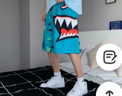 鲨鱼短裤男夏季ins潮牌大码宽松休闲运动五...
