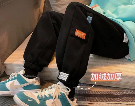 卫裤男秋冬加绒加厚设计感小众魔术贴裤子炸街...