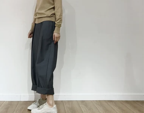 休闲裤女 休闲长裤左手日记新款肥腿烟灰色哈...