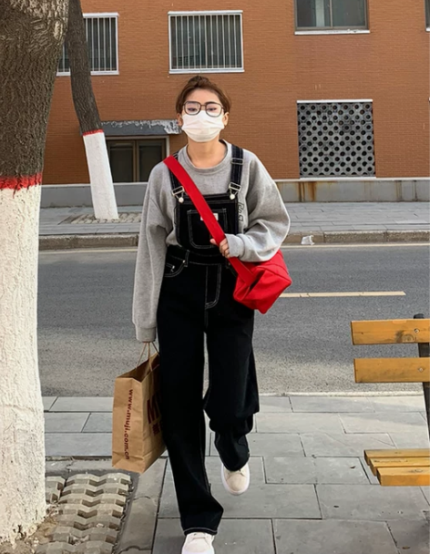 背带牛仔裤 背带牛仔裤夏季黑色女韩版宽松小...